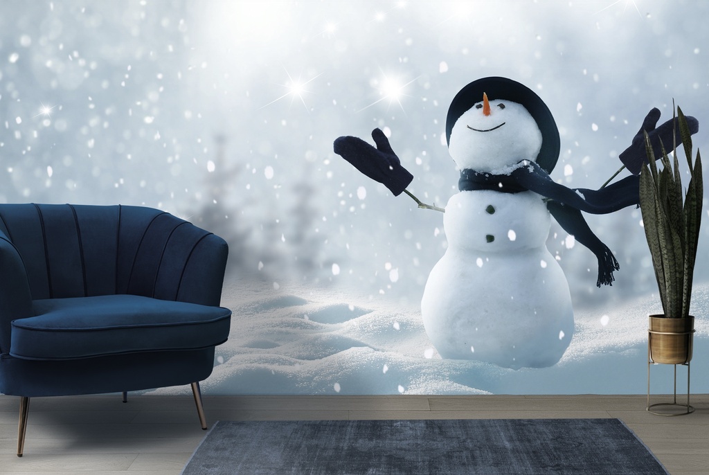 Happy Christmas Snowman Wall Mural Wallpaper