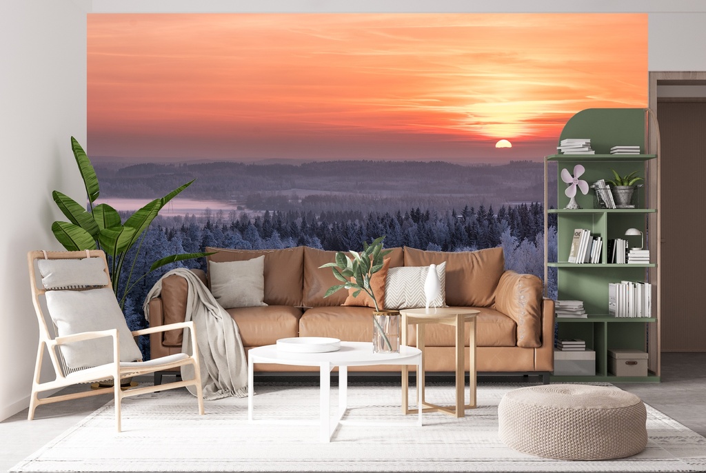 Winter Forest Sunset Wall Mural Wallpaper