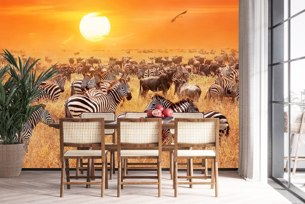 Zebra Safari Sunset Wall Mural Wallpaper
