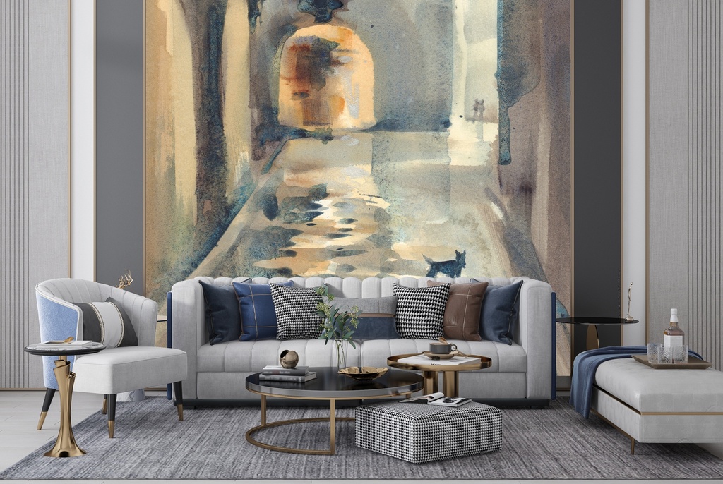 Old Town Alley Watercolour Wall Mural Wallpaper