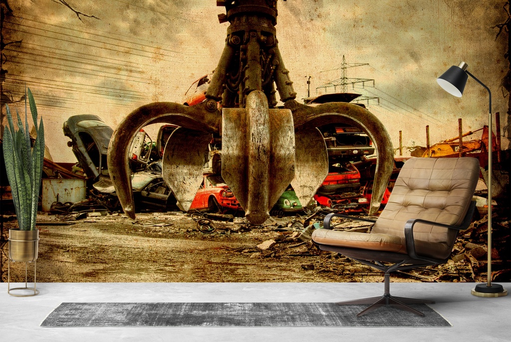 Vintage Junkyard Claw Wall Mural Wallpaper