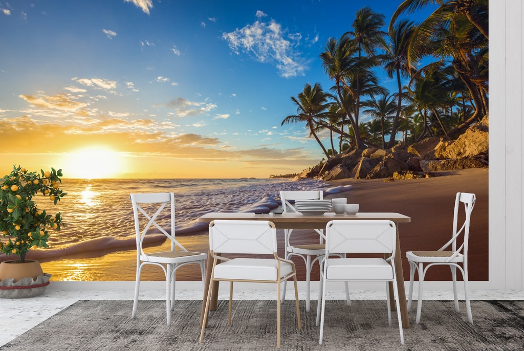 Caribbean Beach Sunset Wall Mural Wallpaper