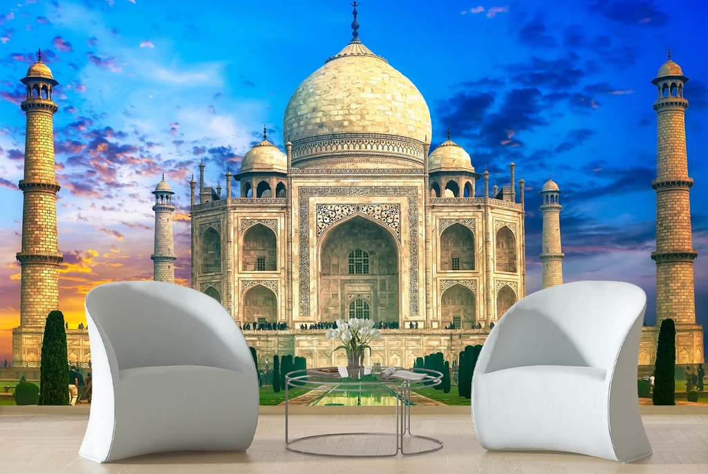 Taj Mahal Under Blue Sky Wall Mural Wallpaper