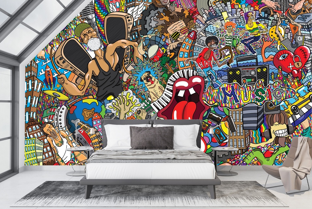 Graffiti Art Music Collage Wall Mural Wallpaper