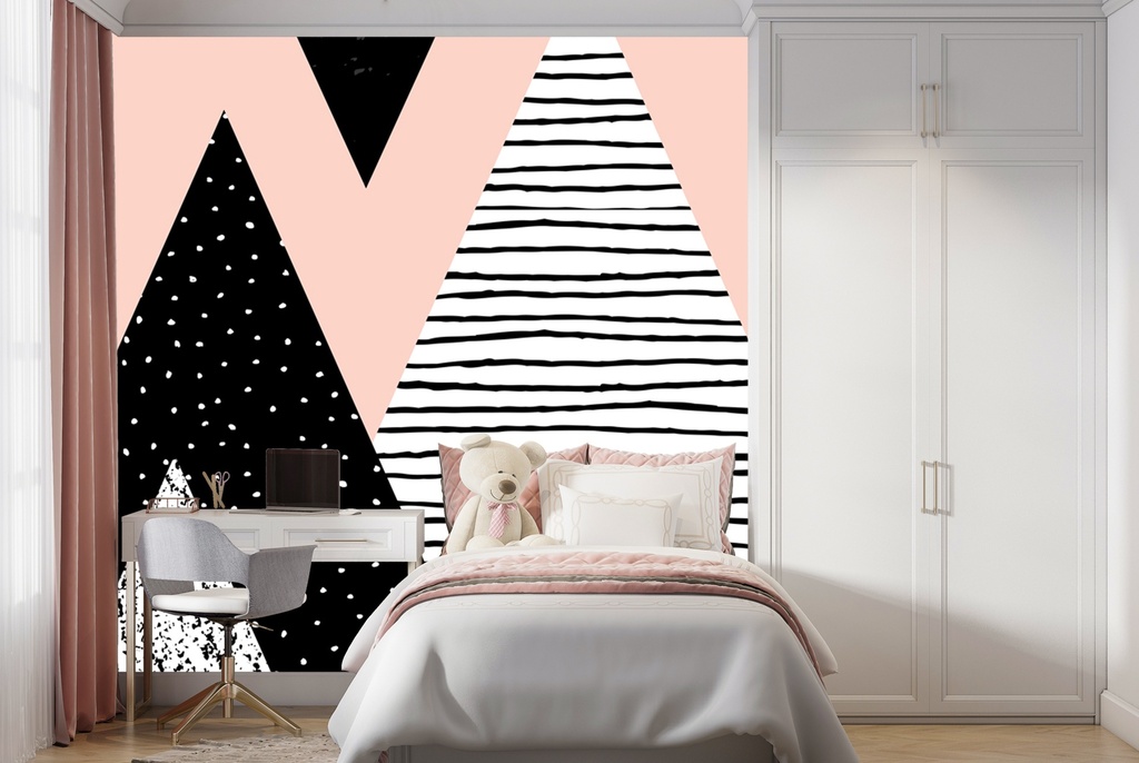 Pink Black Geometric Abstract Landscape Wall Mural Wallpaper