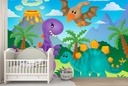 Cute Dinosaurs & Volcano Kids Wall Mural Wallpaper