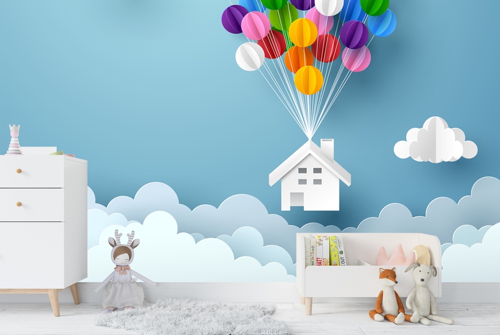 Balloon House In The Clouds Wall Mural Wallpaper