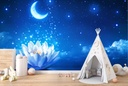 Waterlily & Moon Under Starry Sky Wall Mural Wallpaper