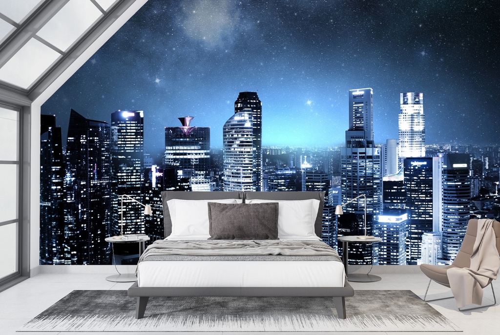 Singapore Skyline Twilight Stars Wall Mural Wallpaper