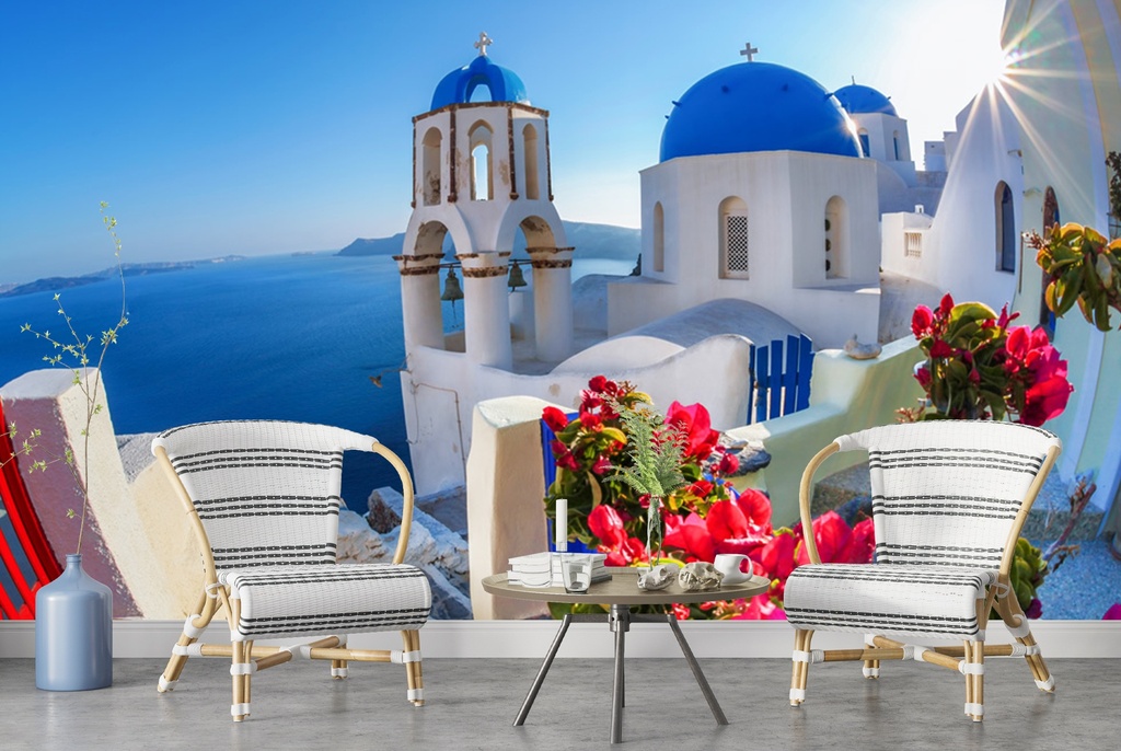 White Buildings Of Santorini Wall Mural Wallpaper