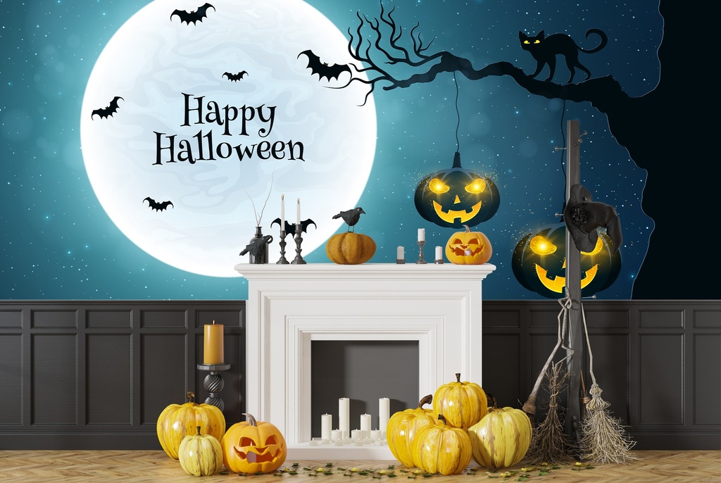 Happy Halloween Pumpkin Tree Wall Mural Wallpaper