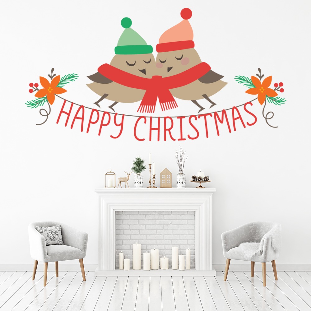 Happy Christmas Birds Wall Sticker