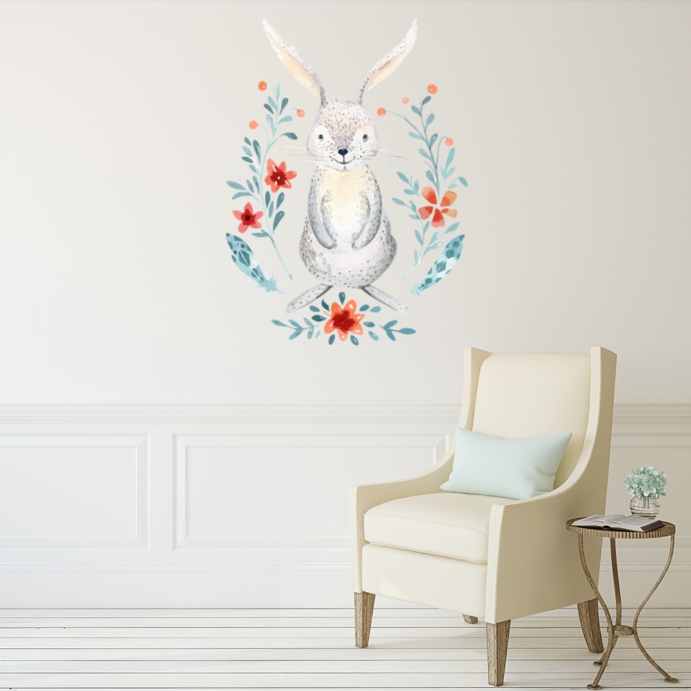Flower Bunny Rabbit Nursery Wall Sticker