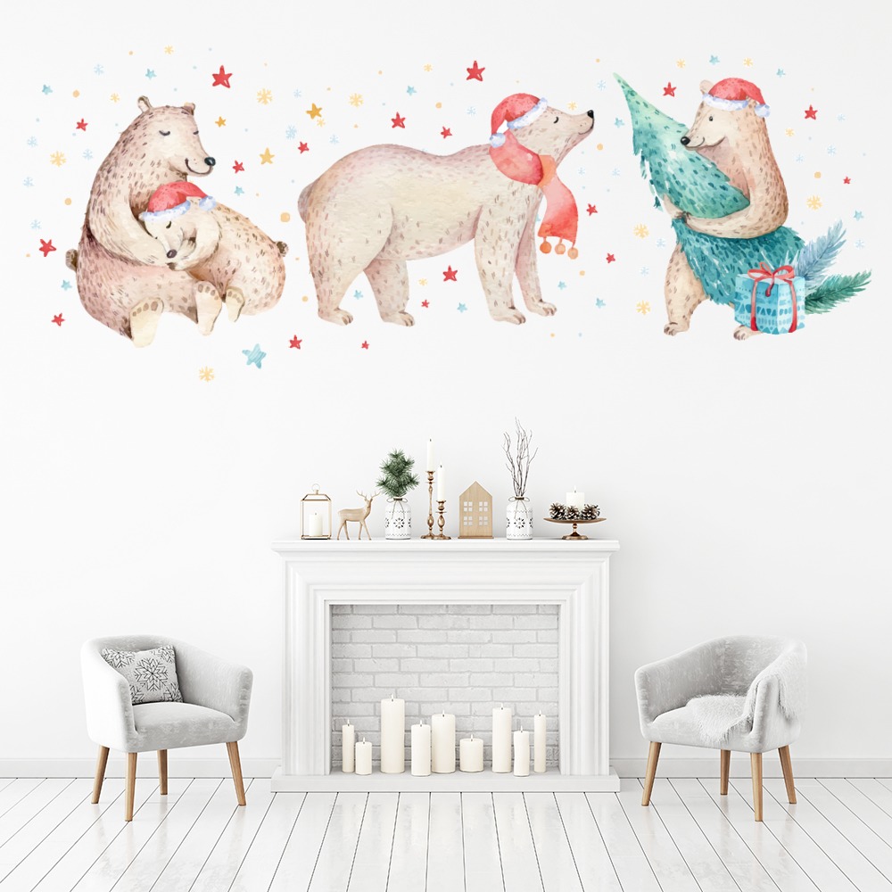 Christmas Bear Family Wall Sticker
