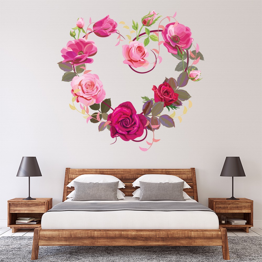 Pink Rose Flower Heart Wall Sticker