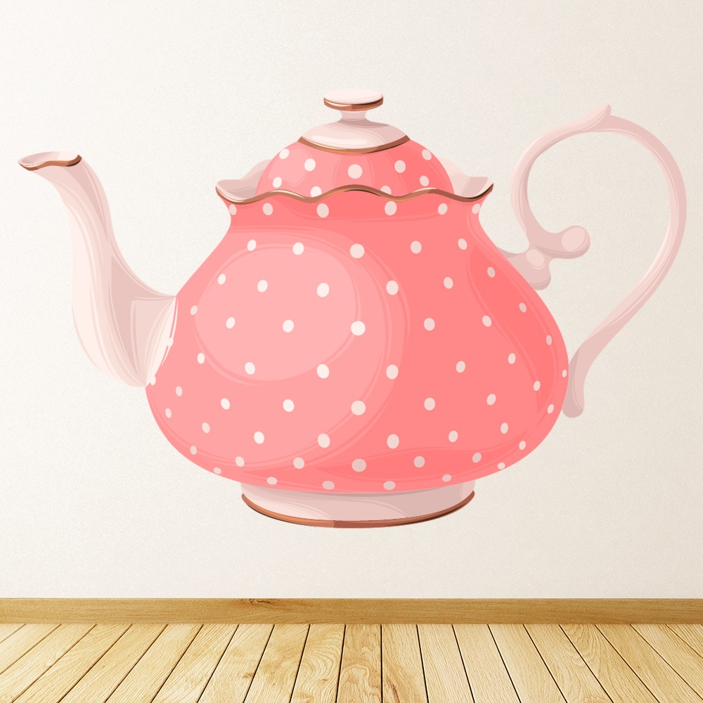 Vintage Pink Tea Pot Kitchen Wall Sticker