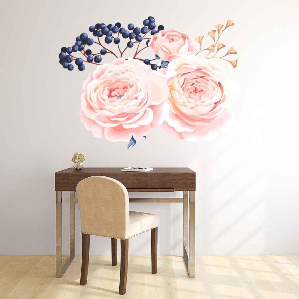 Pastel Pink Rose Flowers Wall Sticker