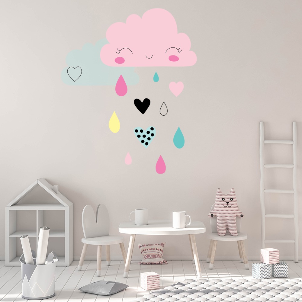 Pink Rain Clouds Nursery Wall Sticker