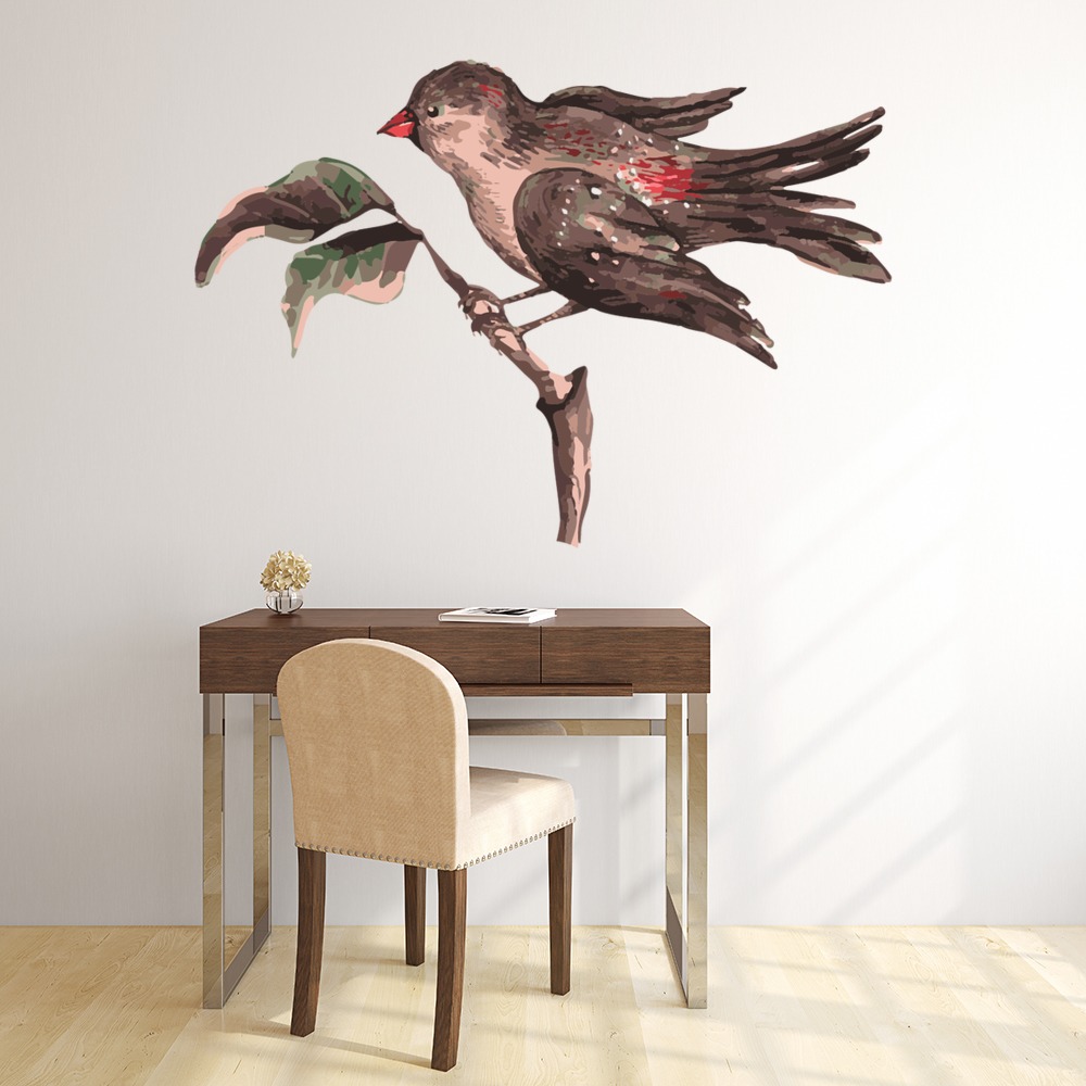 Vintage Brown Bird Branch Wall Sticker