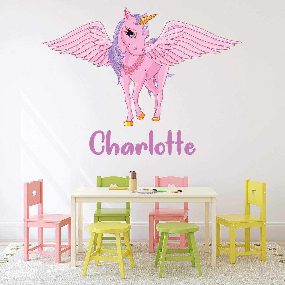 Custom Name Unicorn Wall Sticker Personalised Kids Room Decal