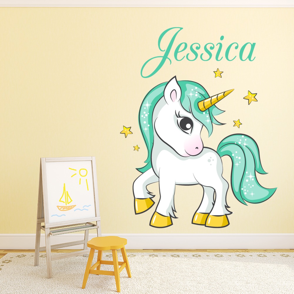Custom Name Star Unicorn Wall Sticker Personalised Kids Room Decal