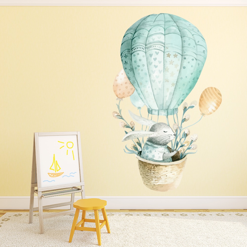 Blue Bunny Hot Air Balloon Nursery Wall Sticker