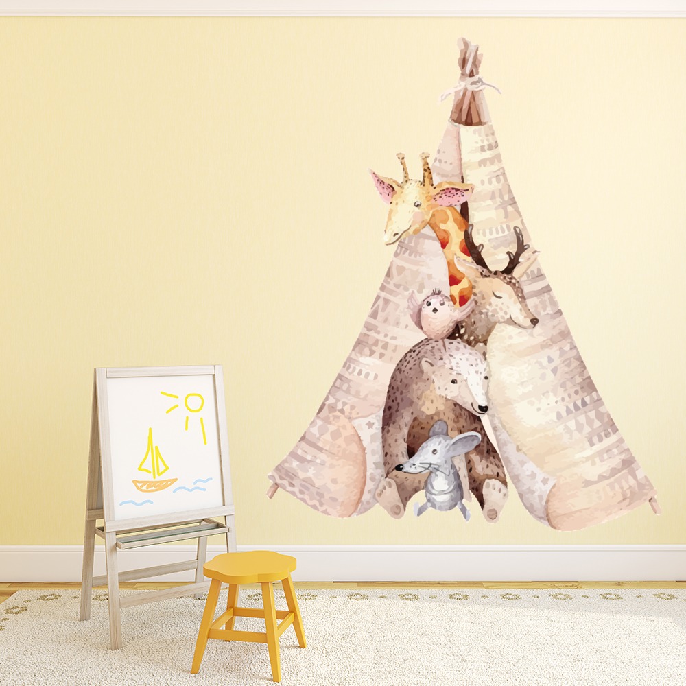 Cute Animal Tee pee Nursery Wall Sticker