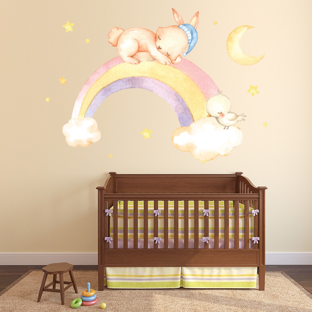 Rainbow Bunny Rabbit Nursery Wall Sticker