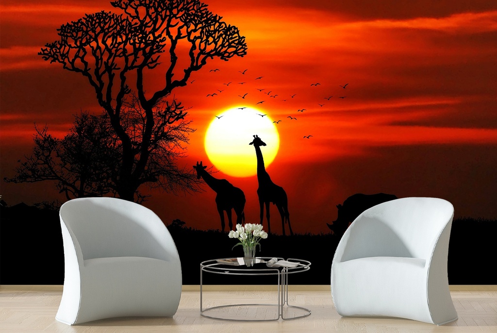 Red Sunset Safari Wall Mural Wallpaper