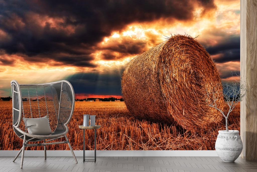Hay Bale Farmers Field Wall Mural Wallpaper