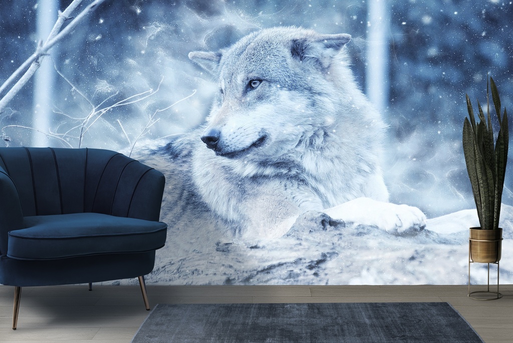 Grey Wolf In Winter Snow Wall Mural Wallpaper