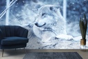 Grey Wolf In Winter Snow Wall Mural Wallpaper