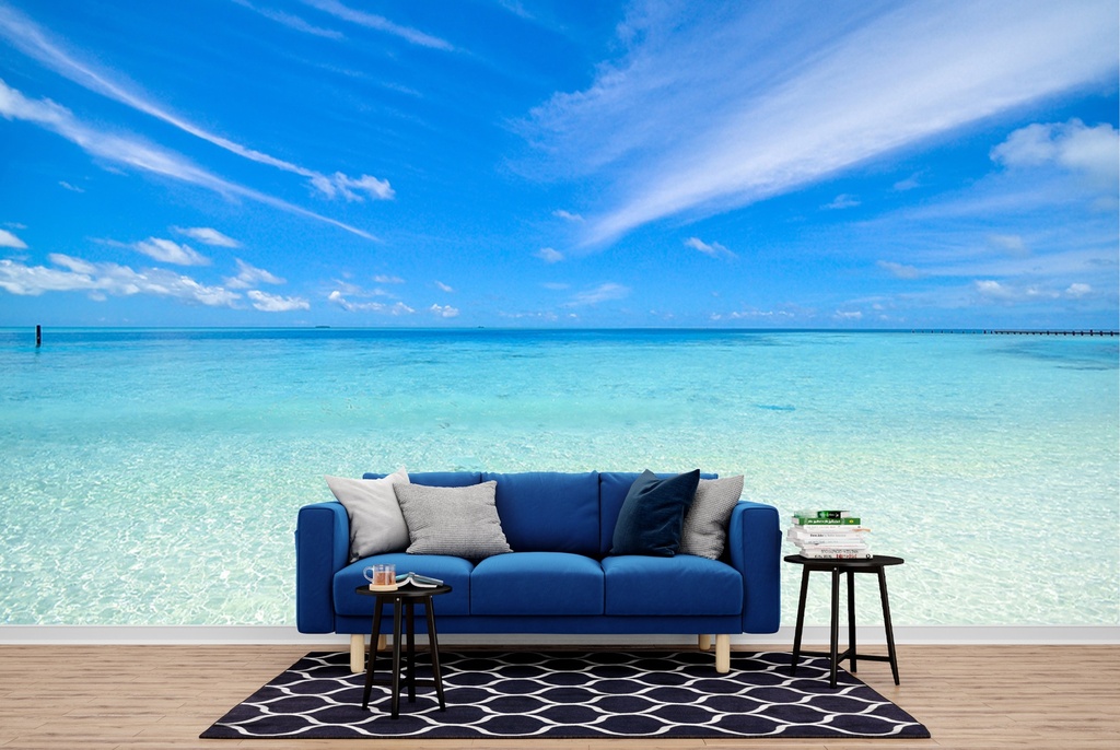 Clear Blue Ocean Shore Wall Mural Wallpaper