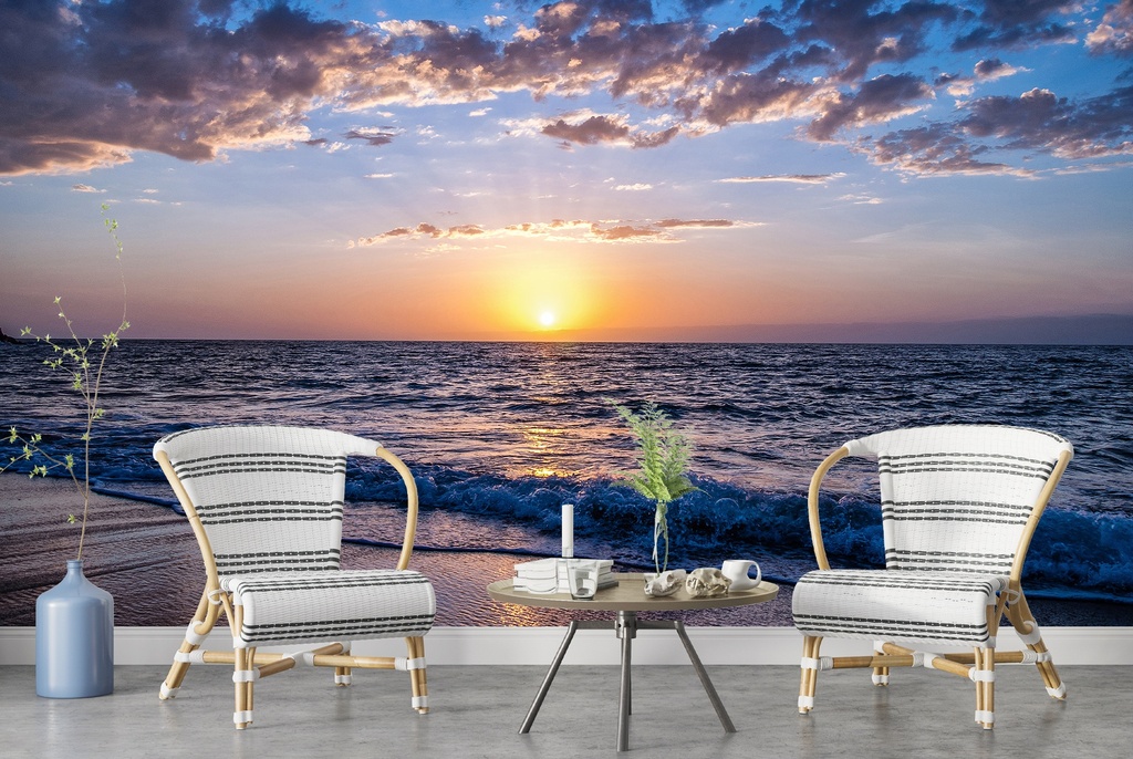 Sunset Beach Ocean Shore Wall Mural Wallpaper