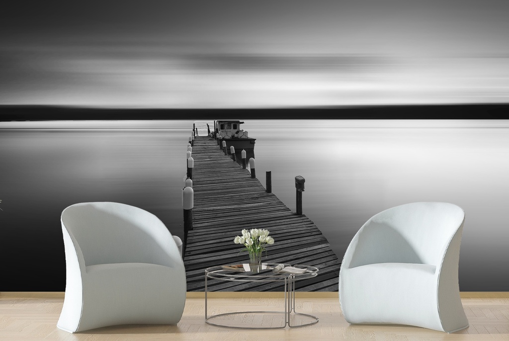Black & White Ocean Pier Wall Mural Wallpaper