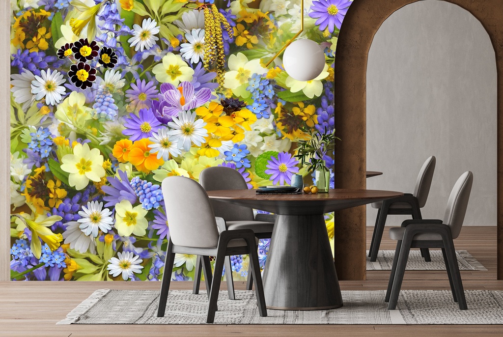 In Bloom Purple & Yellow Flowers Wall Mural Wallpaper