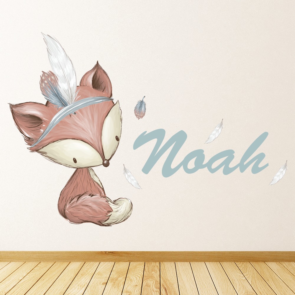 Custom Name Cute Fox Nursery Wall Sticker Personalised Kids Room Decal
