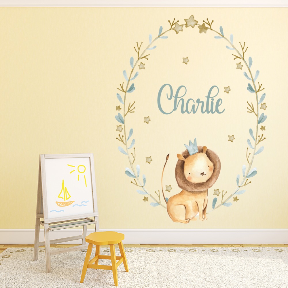 Custom Name Lion Nursery Wall Sticker Personalised Kids Room Decal - Mod2