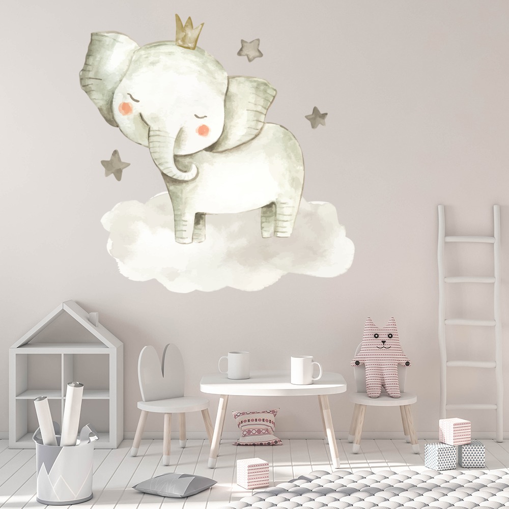 Elephant Moon & Stars Baby Nursery Wall Sticker