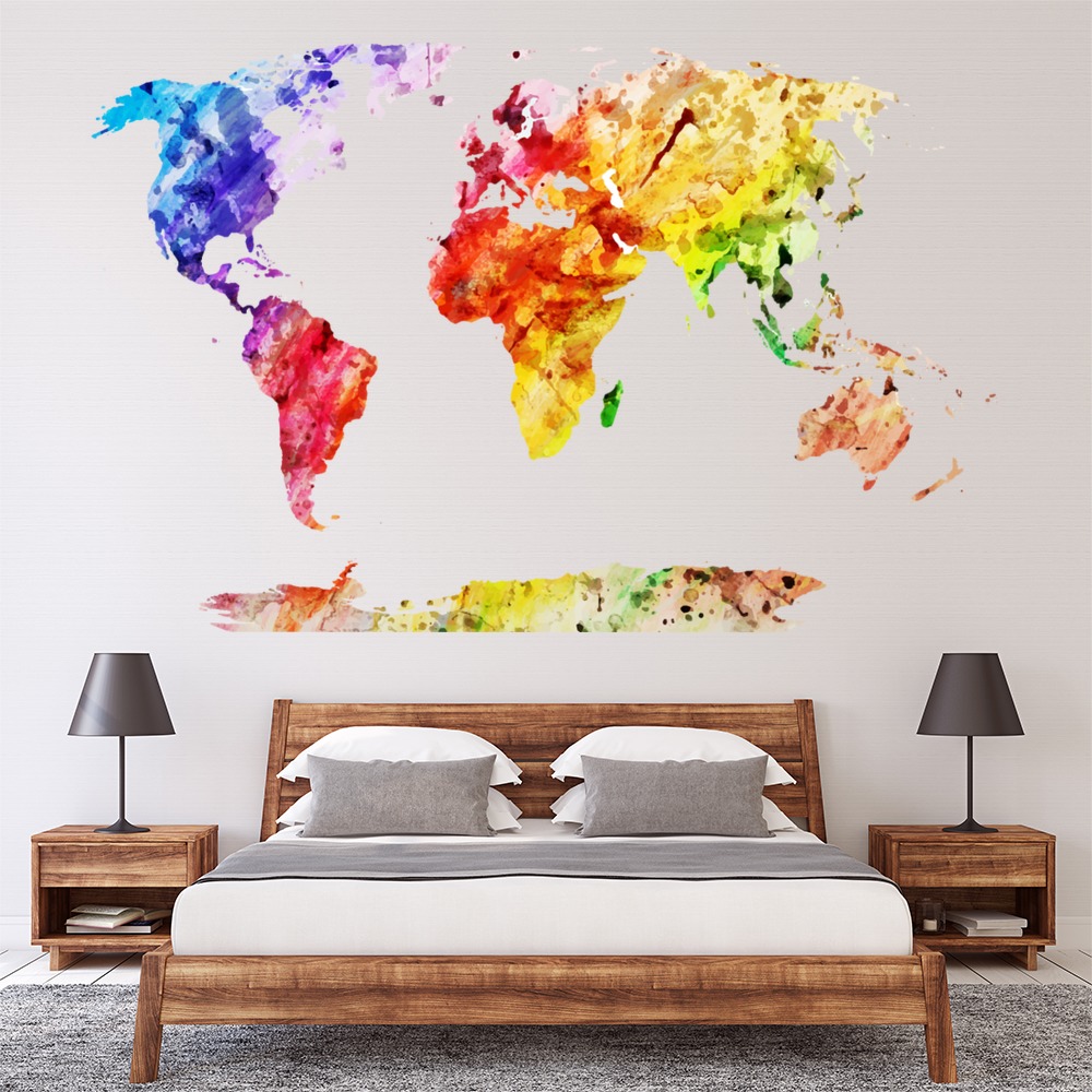 Watercolour World Map Wall Sticker - Mod6