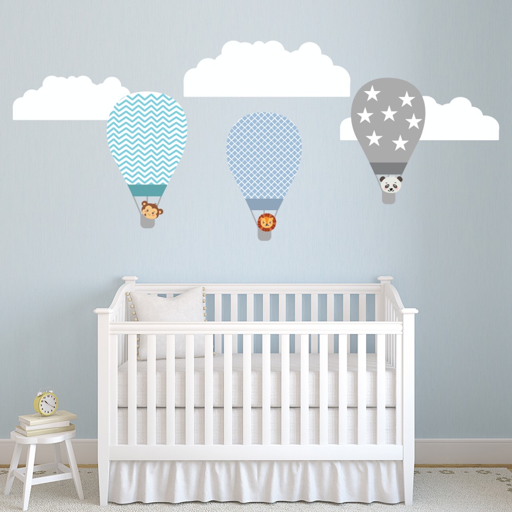 Green Grey & Blue Hot Air Balloon Wall Sticker