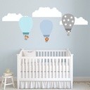 Green Grey & Blue Hot Air Balloon Wall Sticker