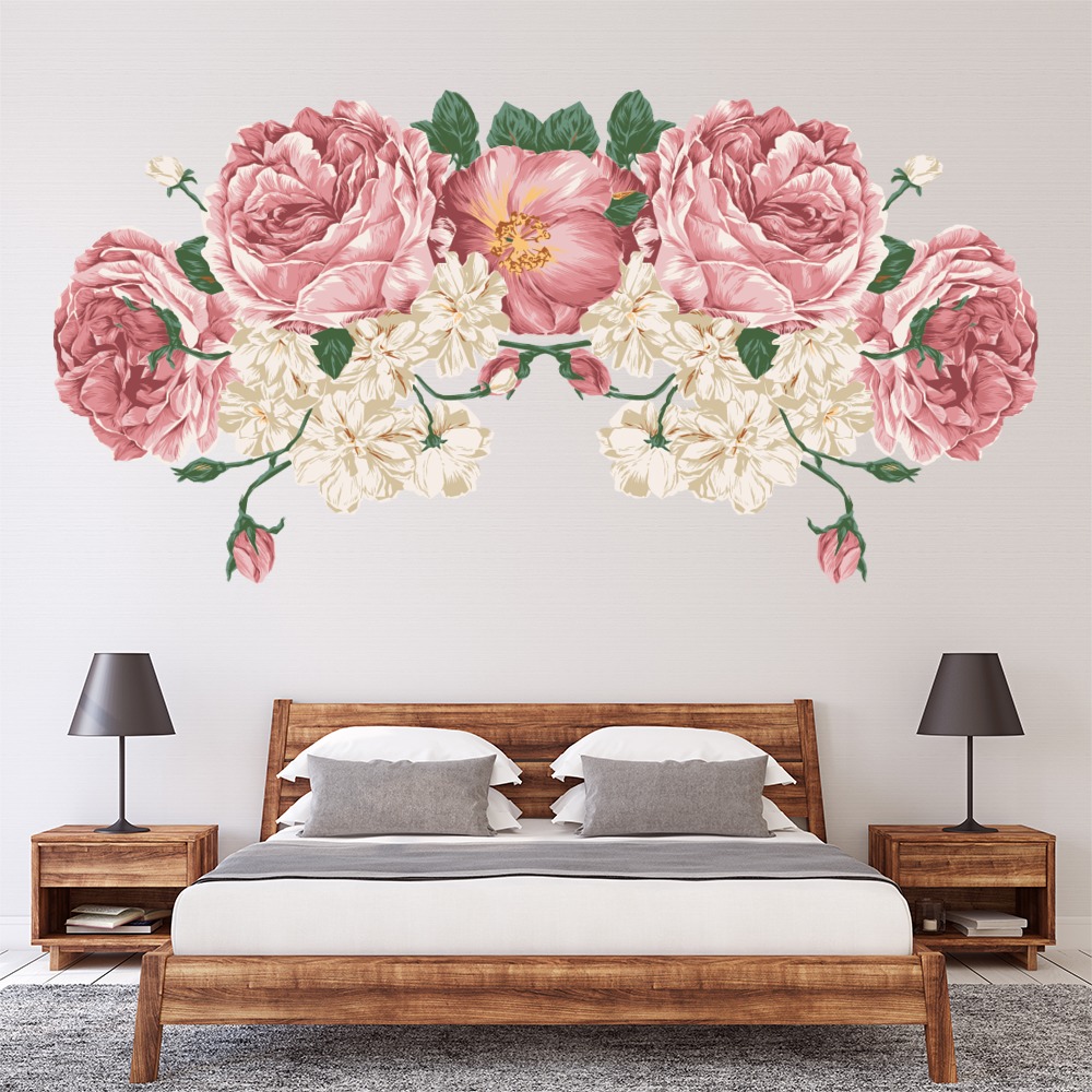 Pink & White Peony Banner Wall Sticker