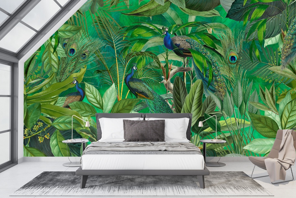 Peacock Jungle Green Wall Mural by Andrea Haase