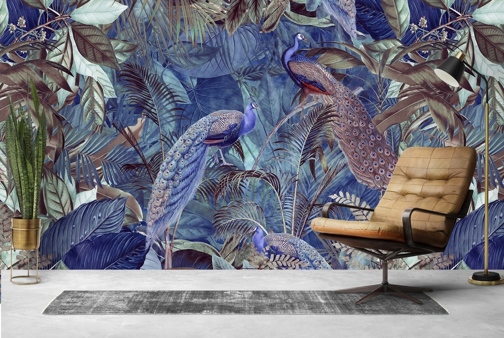 Peacock Jungle Wall Mural by Andrea Haase