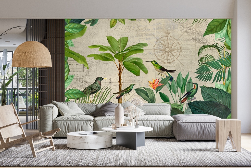 Tropical Jungle with Birds Wall Mural by Andrea Haase