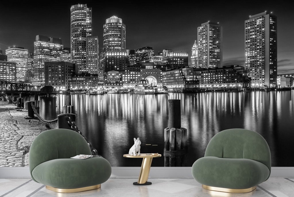 Boston Fan Pier Park & Skyline at Night Wall Mural by Melanie Viola
