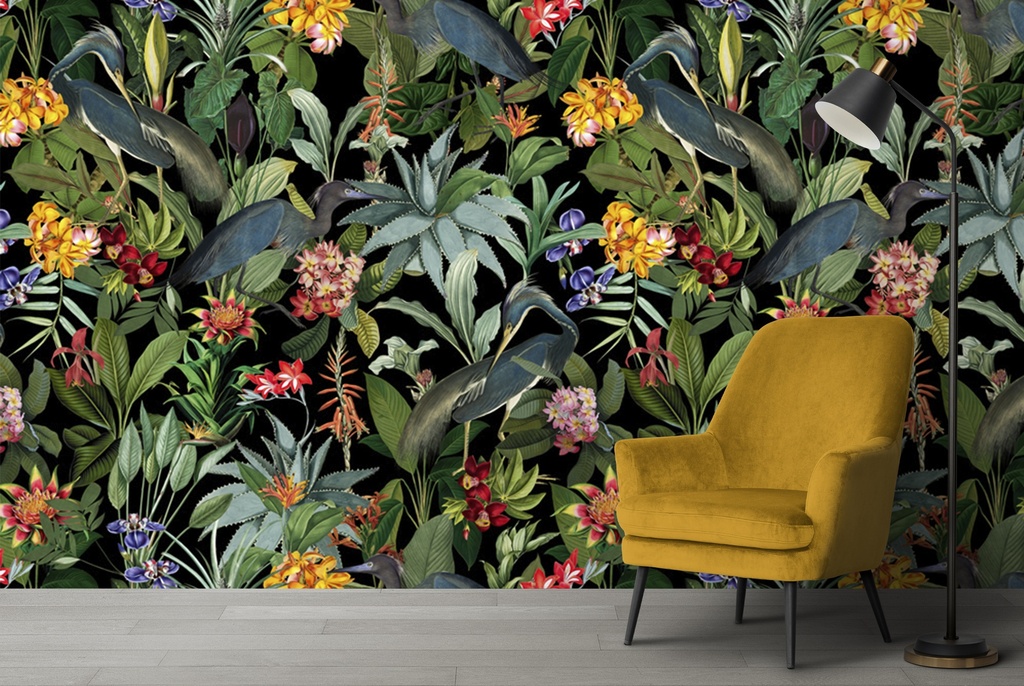 Blue Heron in a Jungle Wall Mural by Uta Naumann