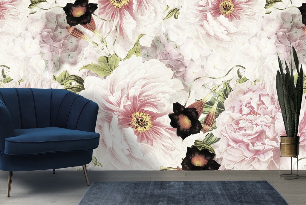 White & Black Floral Wall Mural by Uta Naumann