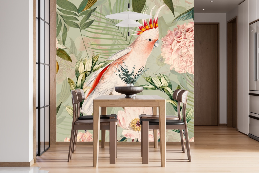 Jungle Cockatoo Floral Wall Mural by Uta Naumann